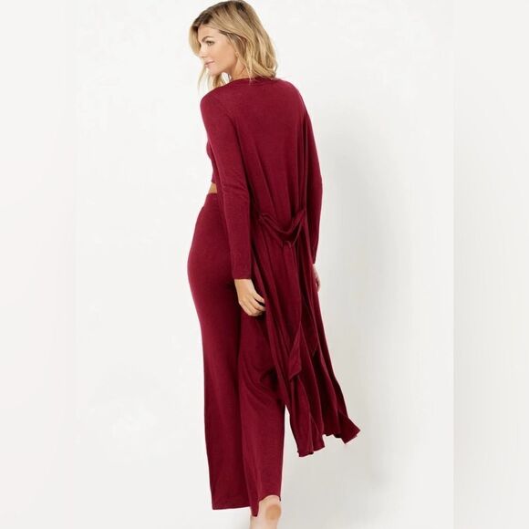 L* Space SZ XS Audrey Duster Sweater in Cabernet Open Front Waist Sash Deep Red - Picture 1 of 7